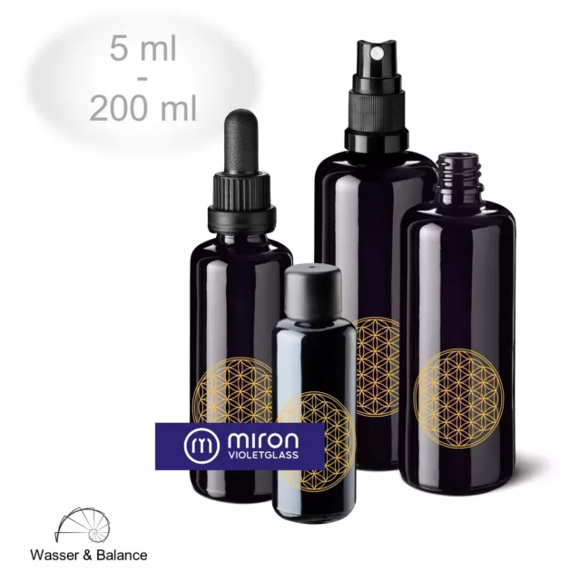 Miron Violettglas Flaschen 5 - 200 ml - Blume des Lebens - Mironglas