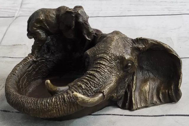 Vintage Heavy Solid Cast Bronze Elephant Mens Cigar Ashtray Sculpture