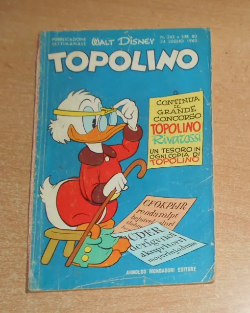 Ed.mondadori  Serie  Topolino   N° 243  1960  Originale  !!!!!
