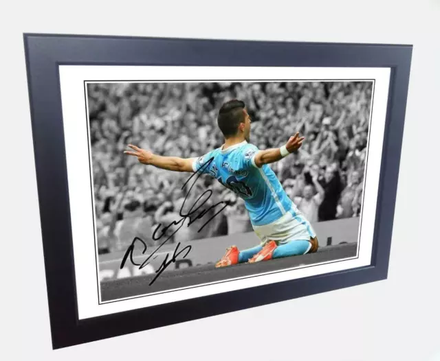 12x8 Signed Sergio Aguero Manchester City Autographed Photo Picture Frame Print