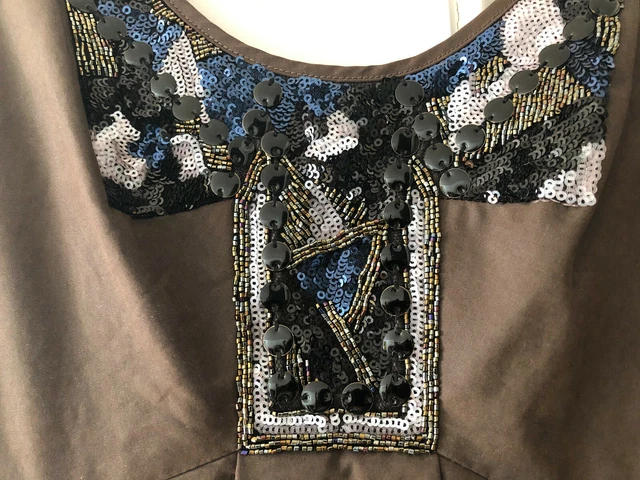 ALL SAINTS DESIGNER EMBELLISHED BEADED & SEQUIN DRESS. SIZE 8 khaki / brown  20.43 - PicClick UK