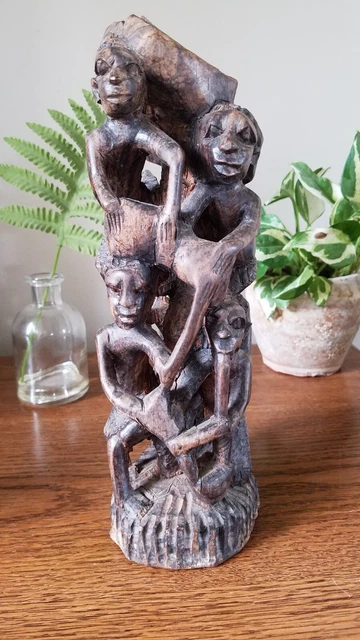 VTG African Makonde Handcarved Family Tree of Life Ebony Wood Sculpture