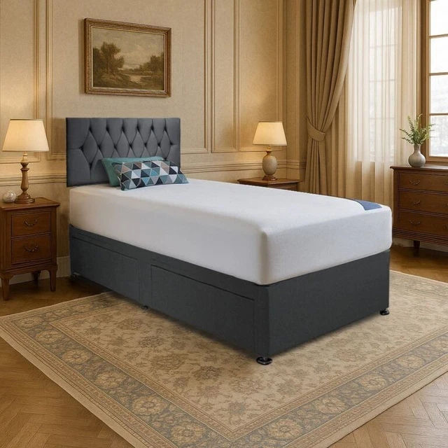 SINGLE DIVAN BED with headboard is available for sale gray colour £229