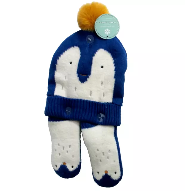 Barnes & Noble Kids Penguin Fleece Lined Knit Hat & Mittens Set 3-6 Years