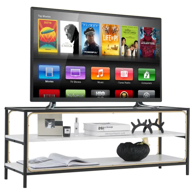 3-Tier TV Stand Entertainment Center for TV's up to 50" w/ Tempered Glass Top