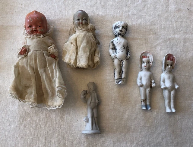 Lot of 6 Antique Small Bisque Porcelain Dolls Jointed Clothing 403 401 Japan