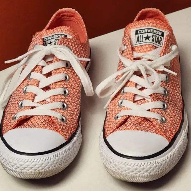Women CONVERSE All Star Ox Size 8 Shoes Coral White 555855F Low Top Skater Boat