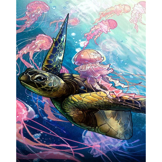 Kit de pintura de pintura por números para niños adultos principiantes tortugas y medusas hágalo usted mismo