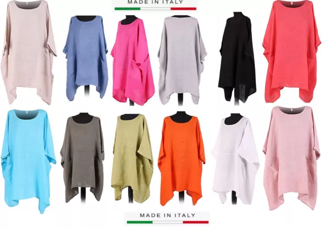 Italian Ladies womens Plain Tunic Top Shirt blouse Quirky Lagenlook cotton Dress