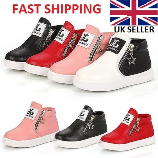 Girls-Boys Toddler Casual Synthetic Leather Trainers Ankle Boots Kids Zip Shoes