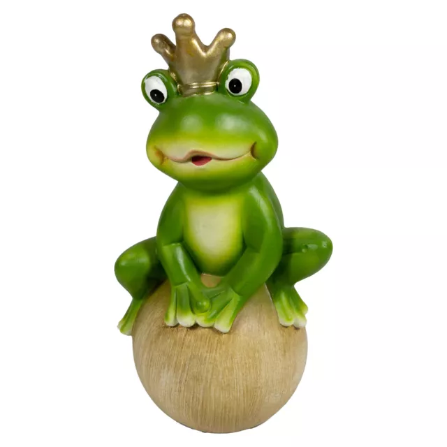 Froschkönig XXL. Gartendeko Figuren mit Goldener Krone in natürlichem Grün