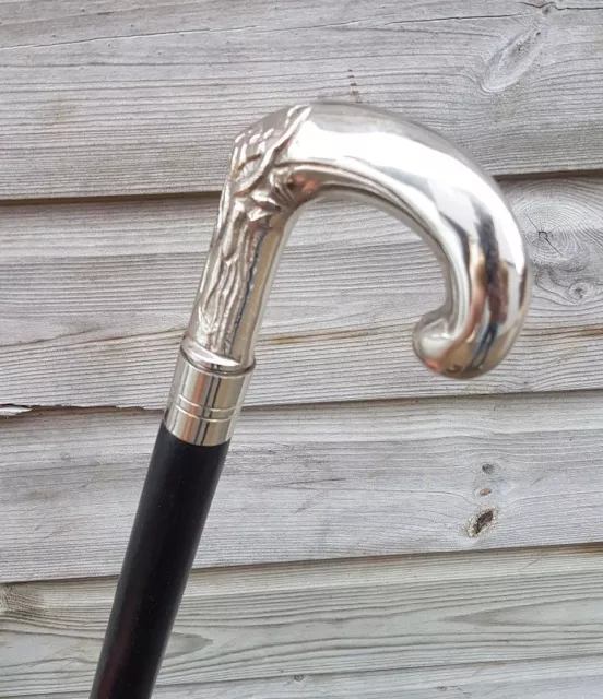 Brass Solid Silver eva Adam Head Vintage BLACK Wooden Walking Stick Cane Gift