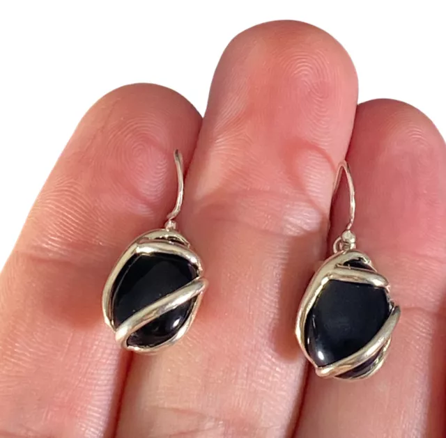 925 Ohrringe schwarz Onyx modernistisch Käfig Ohrringe Haken durchbohrt Hängel Tropfen