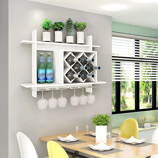 Wine Cabinet White Hanging Rack Wall-Mounted Glass Organizer Holder Home Decor