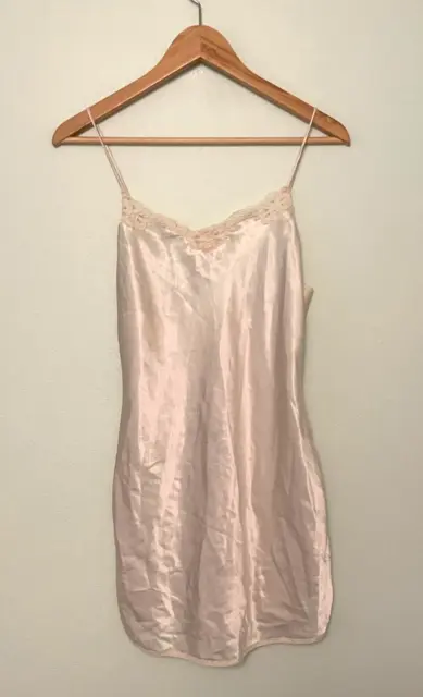 Vintage Unbranded Slip Dress Women S? Ivory Satin Lace Trim Negligee Sexy FLAW