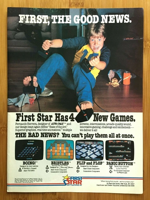 1983 First Star Video Games Print Ad/Poster Atari Vic-20 TRS-80 1980's Kid Art