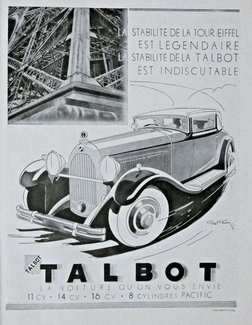 1931 Talbot Pacific Car Press Advertisement Indisputable Stability - Eiffel