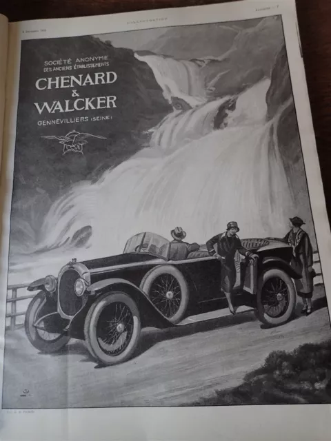 CHENARD ET WALCKER automobile  publicité papier ILLUSTRATION NOEL 1924 col