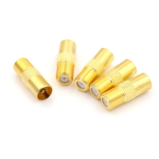 5 PCS Coaxial Coax RF Adapter Connectors TV PAL Male Plug to "F" Female   W4E&AJ