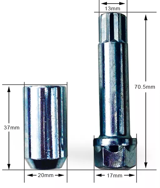 Radtuner Slim Muttern inkl. Schlösser Verriegelung. M12x1.5 - M12, konisch. Ford X20 2