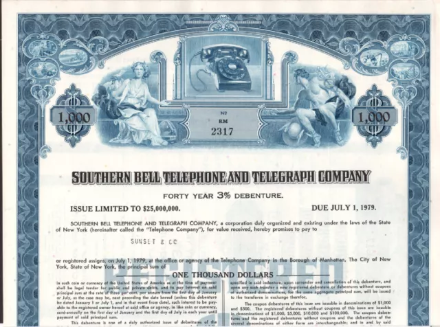 Southern Bell Telephone & Telegraph - Original Note Certificate -1975 - RM2317