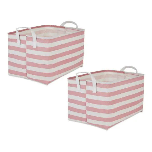 Cotton Polyester Laundry Bin Stripe Rose  Rectangle XL (Set of 2)