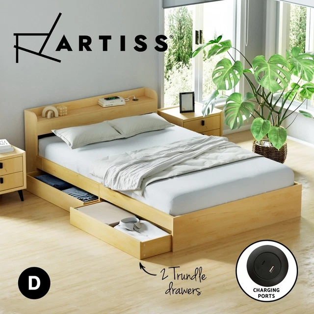ARTISS BED FRAME Double Size Mattress Base wtih Charging Ports 2 ...
