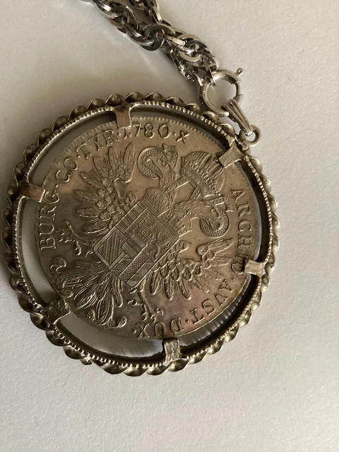 Austrian1780 M Theresia DG Burg.Co.Tyr.X.Archid Avst Dux Silver Coin Pendant 35g