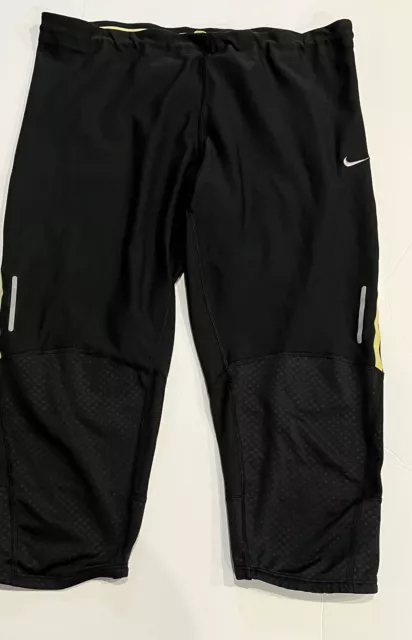 Nike Women’s Black Dri-Fit L Capri Leggings Pants Epic Mesh Drawstring Zip Run