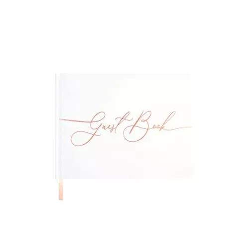 Wedding Guest Book White Textured Hardcover With Rose Gold Foil Lettering And Gl