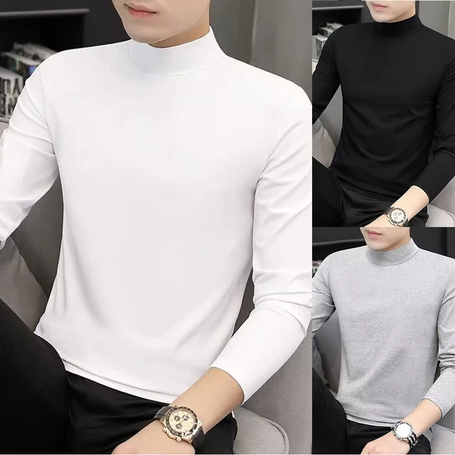 T-shirt da uomo Top morbida elasticità mezzo collo di tartaruga pullover colore