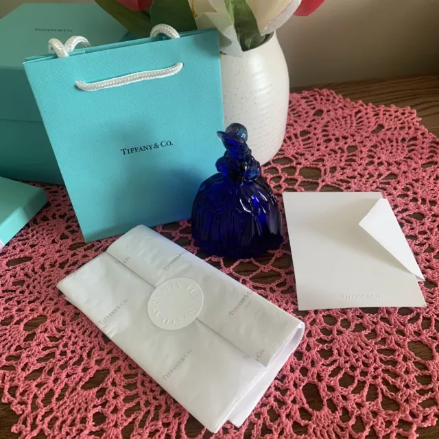 Boyd Art Glass Cobalt Blue Marguerite Doll Tiffany & Co. Bag Box Notecard Tissue