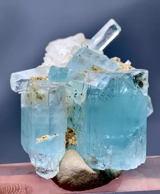 151 CT Aquamarine Crystal Cluster With Feldspar Specimen From Shigar Pakistan