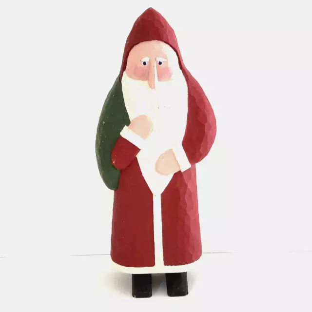 Vintage Hand Carved Wood Santa Claus Figurine Signed 10.5" H Primitive Style