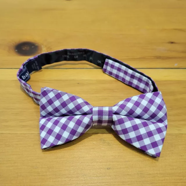 The Tie Bar Men's  Pre-Tied Adjustible Bow Tie Purple White Check 100% Cotton