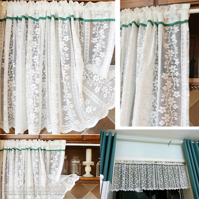 Lace Half Curtain Sheer Short Door Drape Kitchen Cabinet Window Panel Dustproof