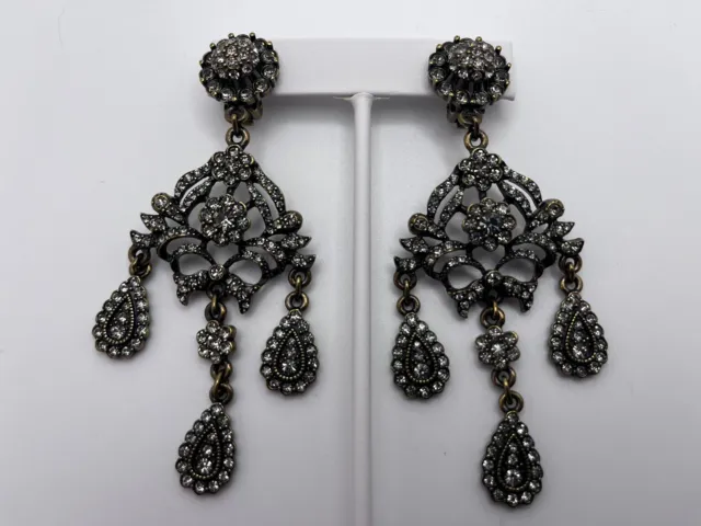 Elegant Vintage HEIDI DAUS Clear Crystal Chandelier Dangle Clip 4" Earrings