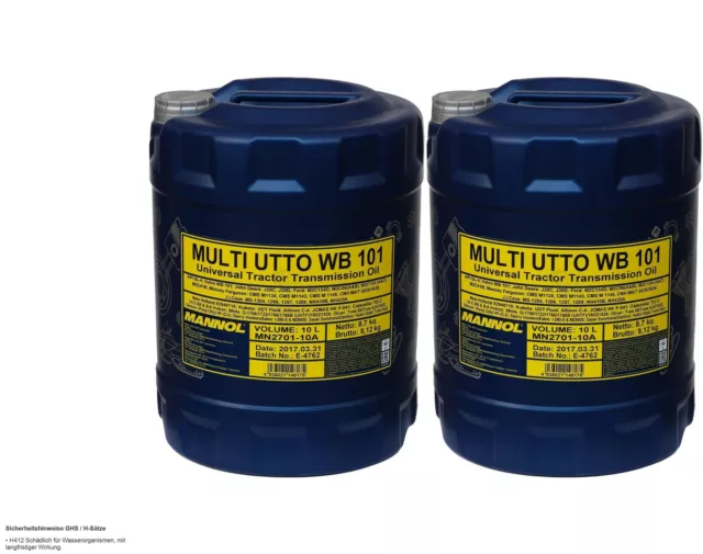 2x 10 Liter MANNOL Multi UTTO WB 101 API GL-4 Getriebeöl Hydrauliköl Schlepper