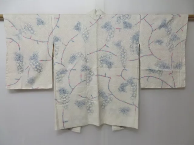 2126T10z600 Vintage Japanese Kimono Silk SHIBORI HAORI Grape Off-white