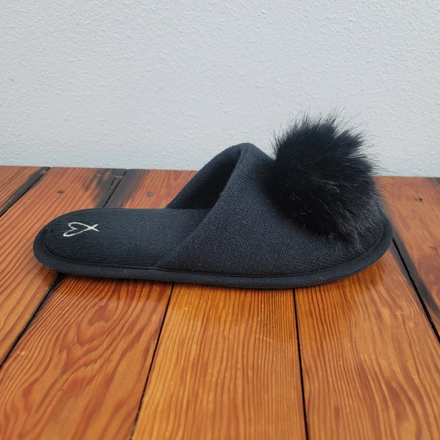Victoria’s Secret  Black Pom-Pom Slippers Slides Women's Size Medium