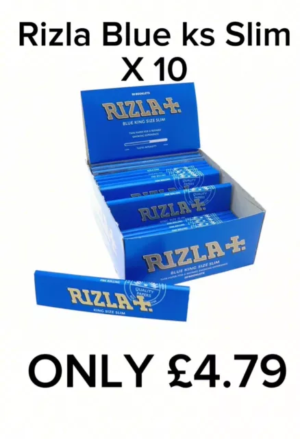 10 X  RIZLA BLUE KING SIZE Slim Genuine Cigarette Smoking Rolling Papers