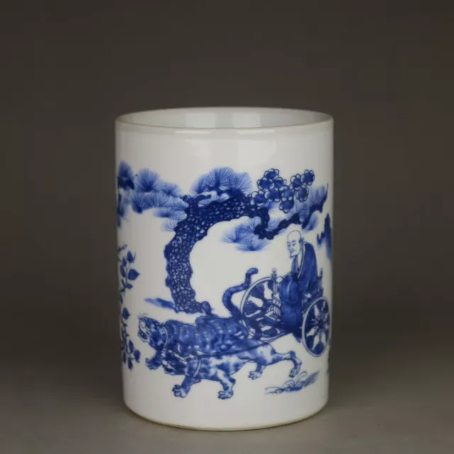 5.2" Collect Chinese Blue White Porcelain Guiguzi Go Downhill Brush Pot