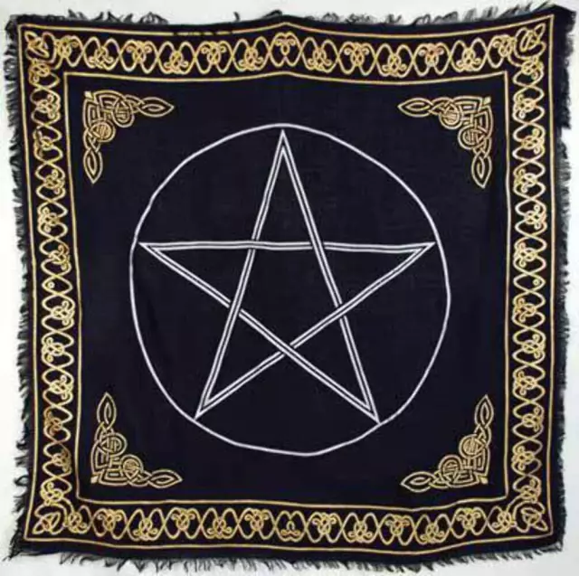 Azuregreen Gold Bordered Pentagram Altar Cloth, 36-Inch X 36-Inch