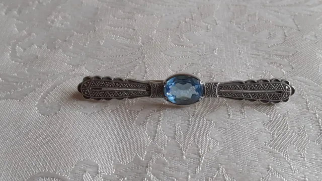 Antike Brosche Silber 835 mit blauem Stein