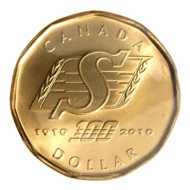 🇨🇦 Canada 1 Dollar $1 Loonie Saskatchewan Roughriders 100th Anniversary, 2010