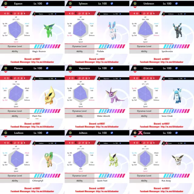 SHINY Eeveelutions 9-pack 6IV / Pokemon Sword & Shield / Eevee -   Denmark