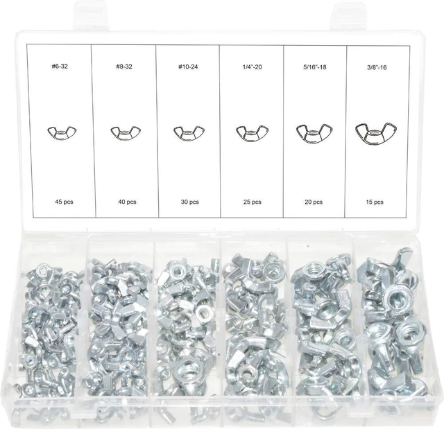 32630 - SAE Steel Wing Nut Assortment Size from #6 to 3/8 6 Sizes