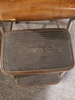 Vintage Cosco Pull Out Step Stool Chair Chrome Original Brown **Tears in Seat Fa 5