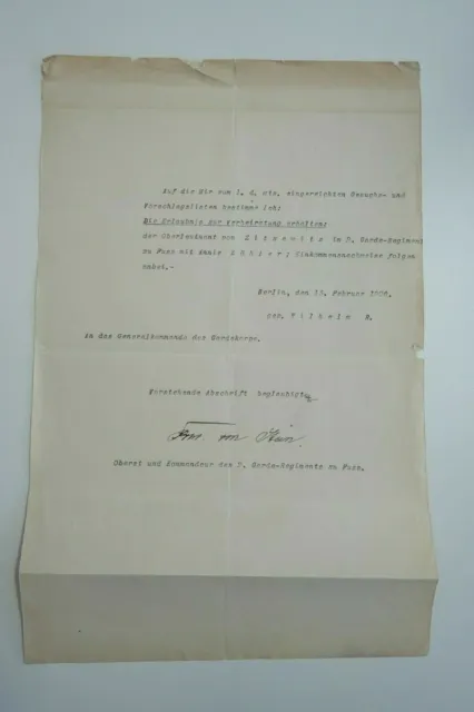 Document Heiraths-Erlaubnis Generalkommando Gardekorps 1906 Signed Kein O2.33