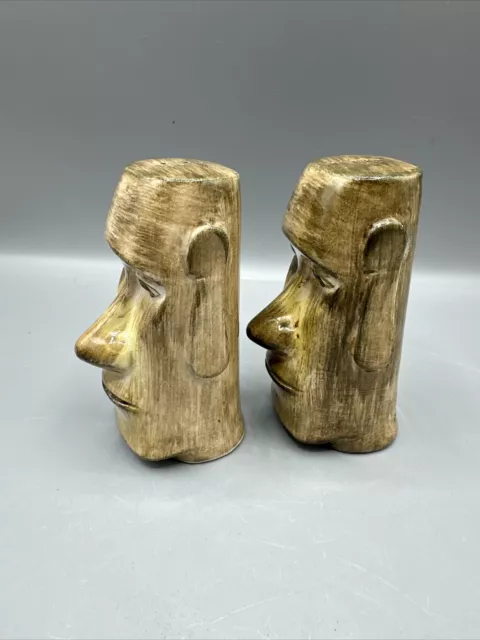 Vintage Otagiri Moai Ceramic Salt Pepper Shaker Set Tiki Easter Island Japan